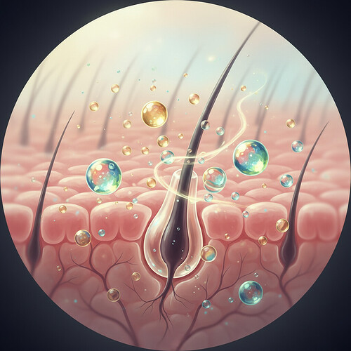 Illustration of a hair follicle being nourished by vitamins and minerals.