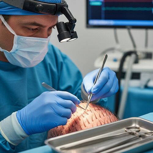 Surgeon performing hair transplant procedure