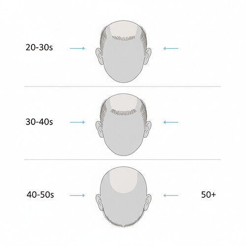 Diagram showing the stages and progression of male pattern baldness.