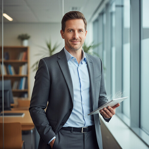 A man exuding quiet confidence after his hair restoration journey.