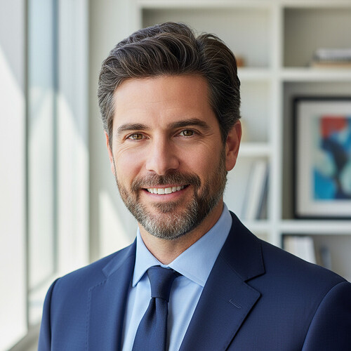 Portrait of a confident man with naturally restored hair.