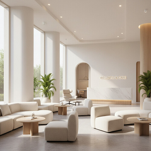Interior view of a modern and tranquil hair restoration clinic.