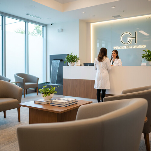 Serene and professional clinic waiting area.