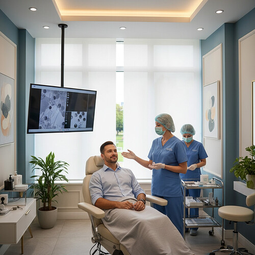Comfortable patient during a hair transplant operation