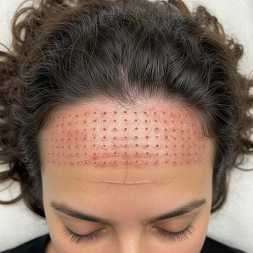 Hair transplant results on a woman's scalp
