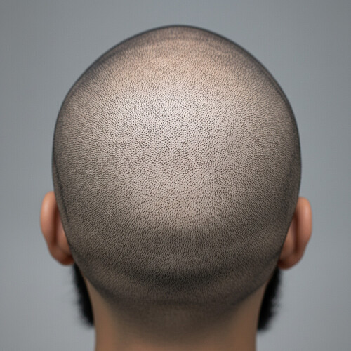 Overhead view of scalp with SMP creating a shaved-head illusion