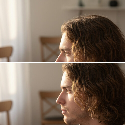 Subtle progression of natural hair growth after restoration.