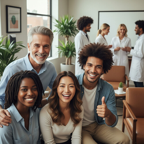 Happy patients after successful hair transplant procedures