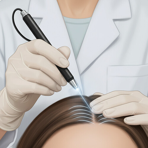 Doctor planning hairline with a light pen