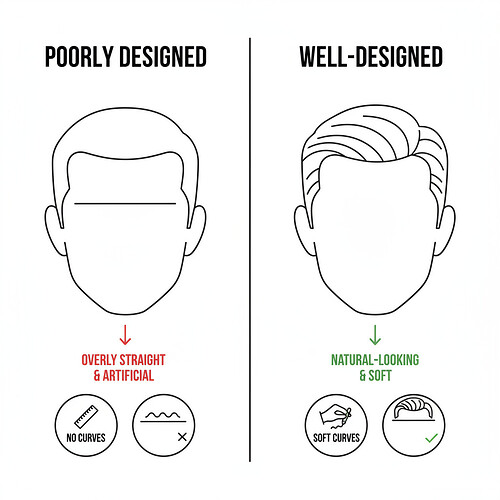 Comparison of unnatural vs. natural hairline designs.