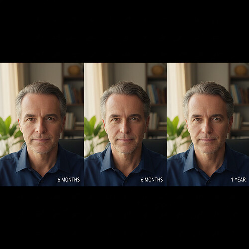 Natural progression of hair transplant results showing increased density.