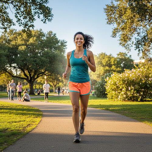 Person enjoying a light jog outdoors, symbolizing post-hair transplant fitness.