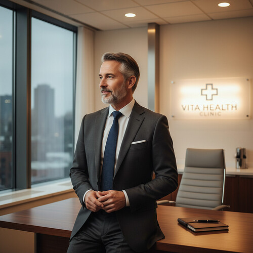 Mature adult male with a thoughtful and confident expression in a professional setting.