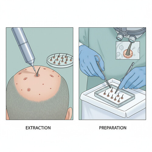 Illustration of the FUE hair transplant technique
