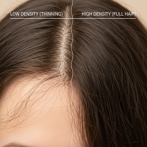 Comparison of low and high hair density on a scalp