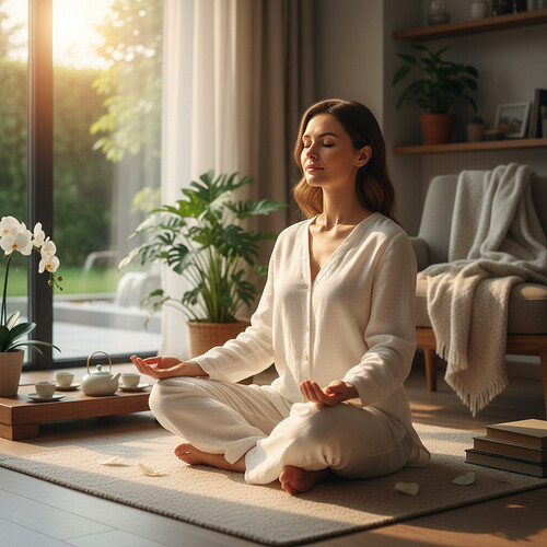 Person practicing mindfulness and relaxation techniques for recovery.