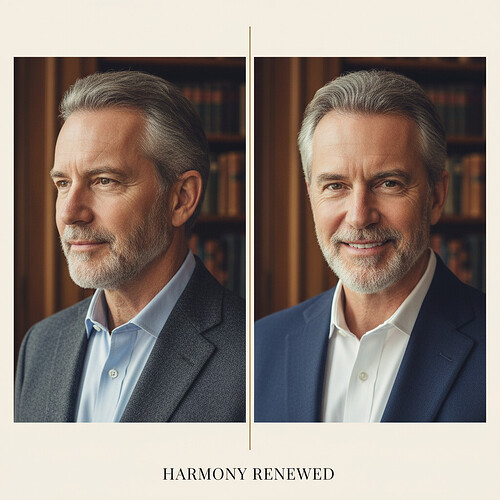 Natural-looking hair restoration outcome integrated with facial features.