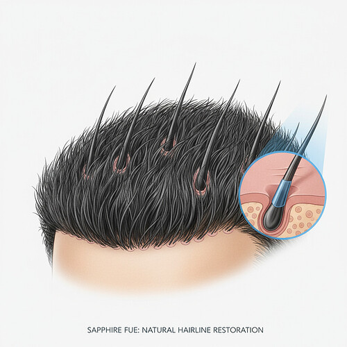 Dense and natural-looking hairline after Sapphire FUE.