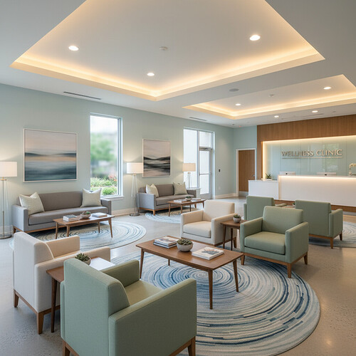 A serene and professional clinic waiting area designed for patient comfort.