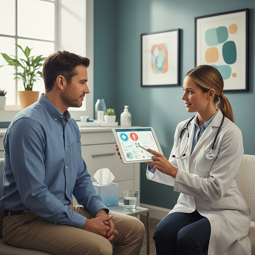Doctor discussing test results with patient.