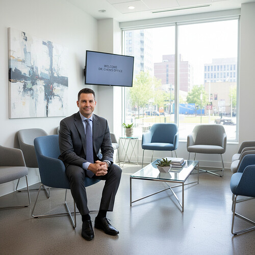 Man waiting in a modern medical clinic.