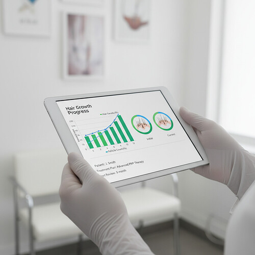 Medical professional reviewing a hair growth progress chart