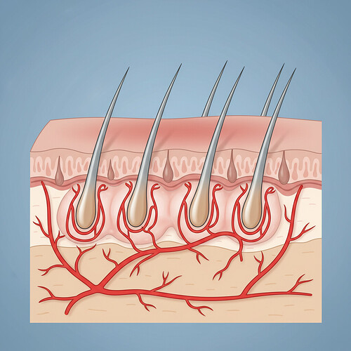 Illustration of increased blood flow in the scalp contributing to post-hair transplant redness.