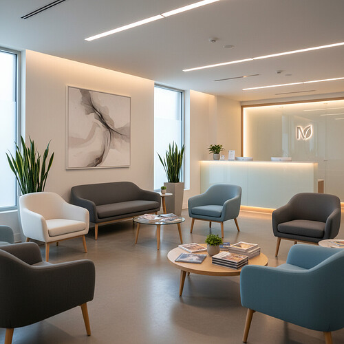 Modern and welcoming clinic waiting area with soft lighting
