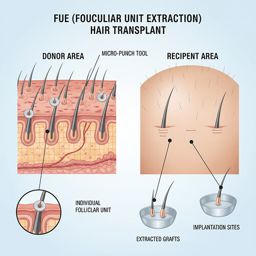 Illustration of FUE hair transplant technique