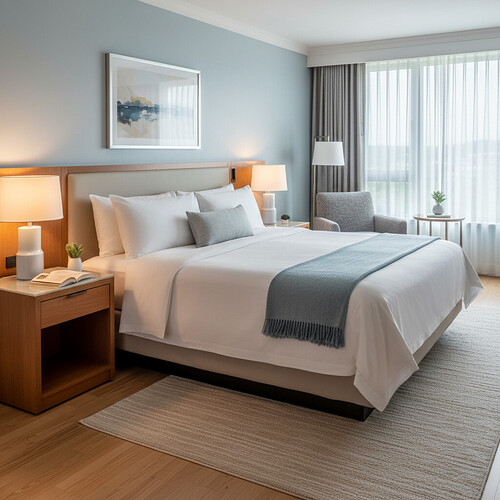 Comfortable hotel room for post-hair transplant recovery