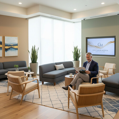 Comfortable and professional hair restoration clinic waiting area