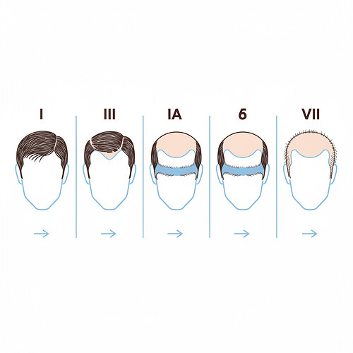 Diagram illustrating the 7 stages of the Norwood Scale.