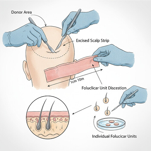 Illustration of FUT hair transplant technique