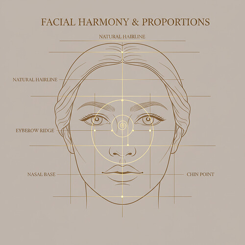 Facial anatomy and ideal hairline proportions.