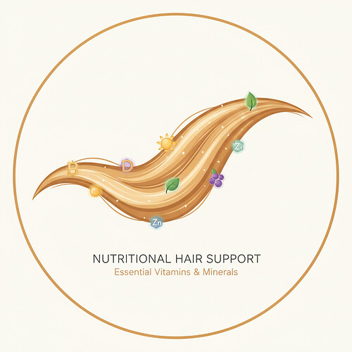 Stylized illustration of essential nutrients supporting hair health.