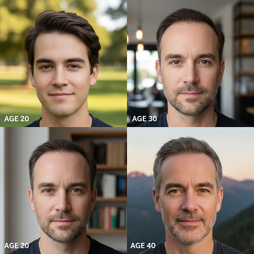 Visual representation of natural hairline maturation over time, showing a gentle shift with age.