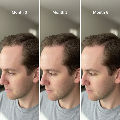 Subtle hair density increase in temple area over time.