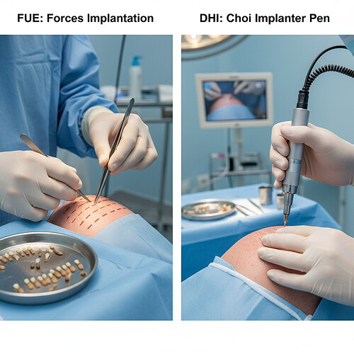 Comparison of FUE and DHI implantation techniques