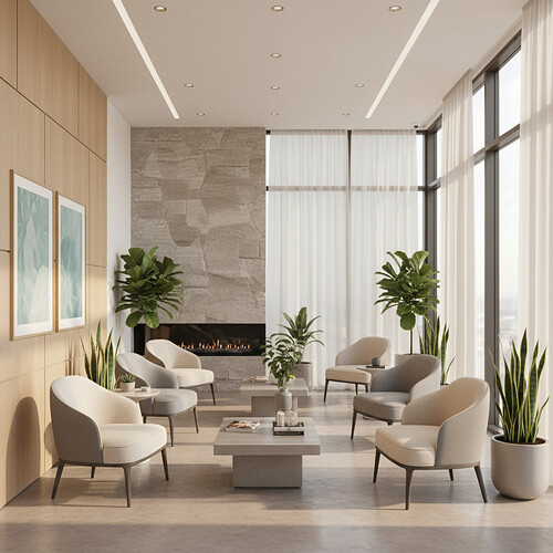 Modern and calm hair restoration clinic waiting area