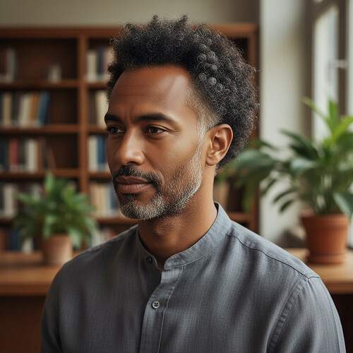 Subtle representation of natural hair progression and hairline refinement.