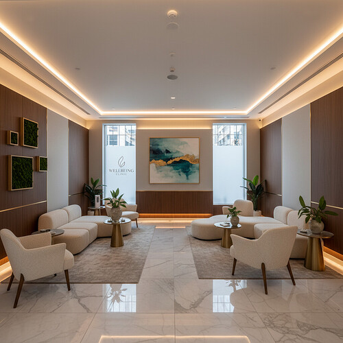 Comfortable and sophisticated clinic waiting area.