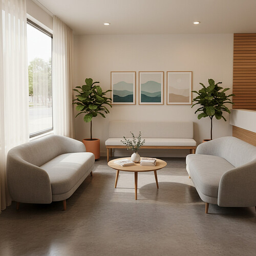 Serene and professional hair restoration clinic waiting area.