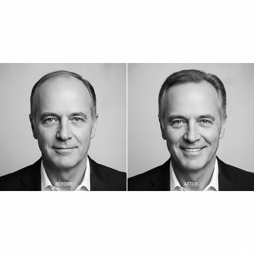 Subtle visual representation of improved hair density and a natural hairline.