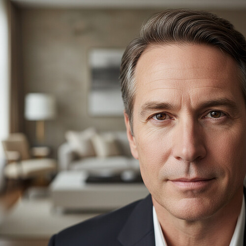 Subtle facial aging characteristics in a mature man.