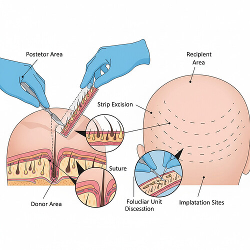 Illustration of FUT technique for hair transplant