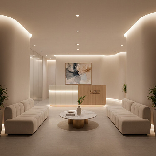 The elegant and professional reception area of a leading hair restoration clinic.