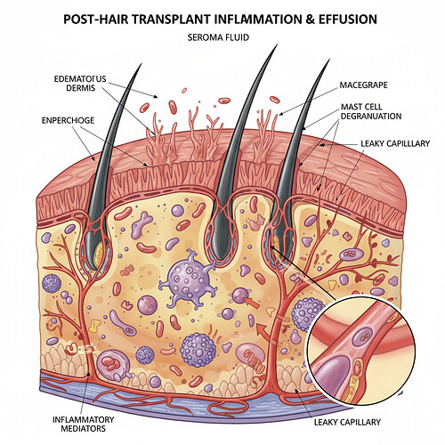 Illustration of inflammation and fluid buildup after hair transplant