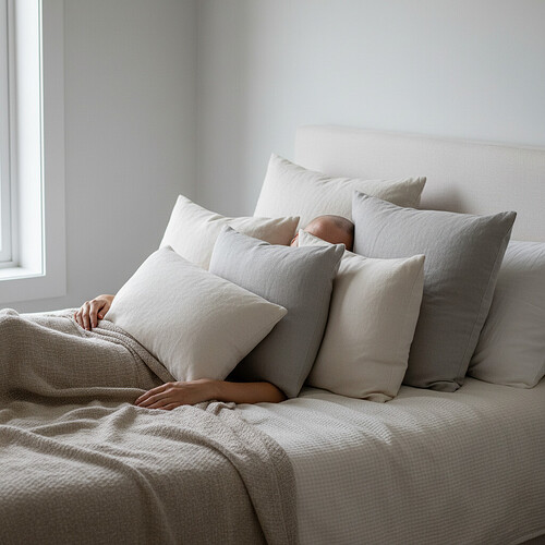 Illustration showing comfortable semi-upright sleeping posture with supportive pillows.