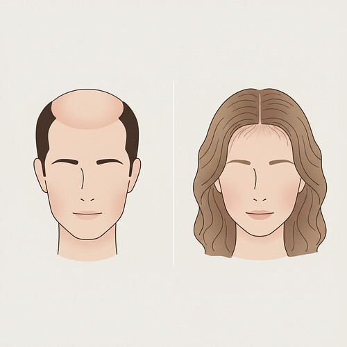 Diagram illustrating male vs. female hair loss patterns.