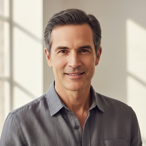 Natural-looking hairline on a mature adult.